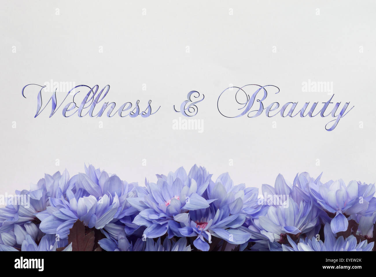 Wellness und Beauty - Text und Blumen Dekoration Stockfoto