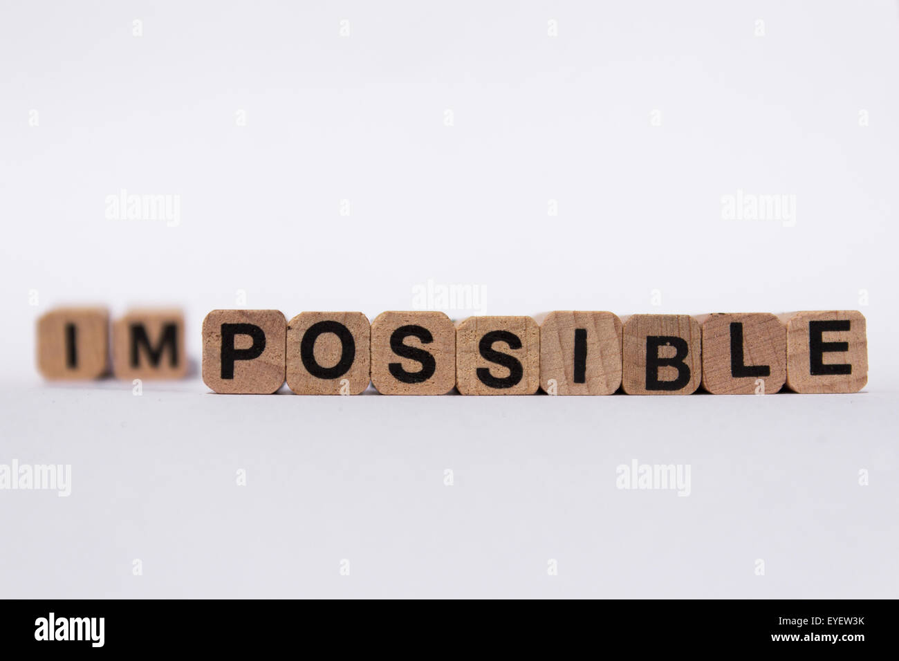 möglich / unmöglich, Motivation Metapher / Konzept Text auf weiß Stockfoto