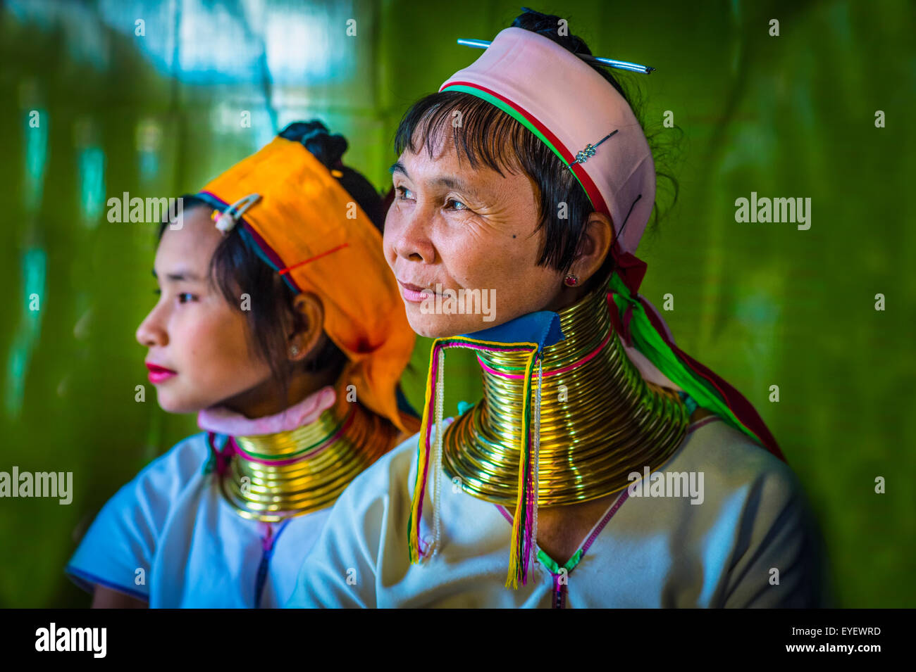 Kayan Frauen mit Messing Hals Spulen; Burma Stockfoto