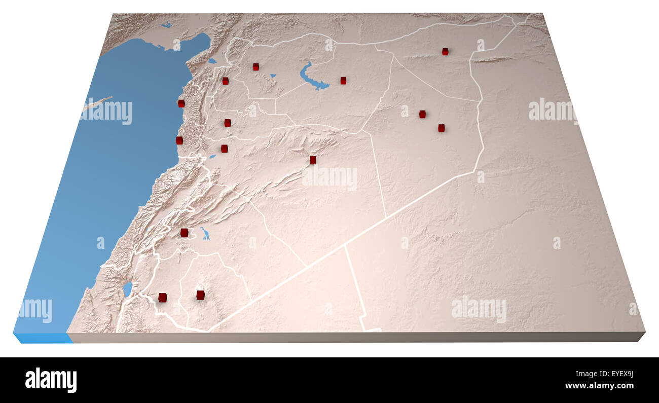 Nahen Osten, wie aus dem Weltraum gesehen. Syrien Karte und Städte Stockfoto