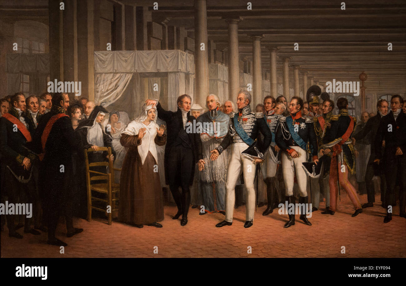 Die Chirurgen Guillaume Dupuytren (1777-1835) präsentiert, Charles X, am Hotel-Dieu, eine Person, die bedient wurde auf Augen 17.10.2013 - Sammlung des 19. Jahrhunderts Stockfoto