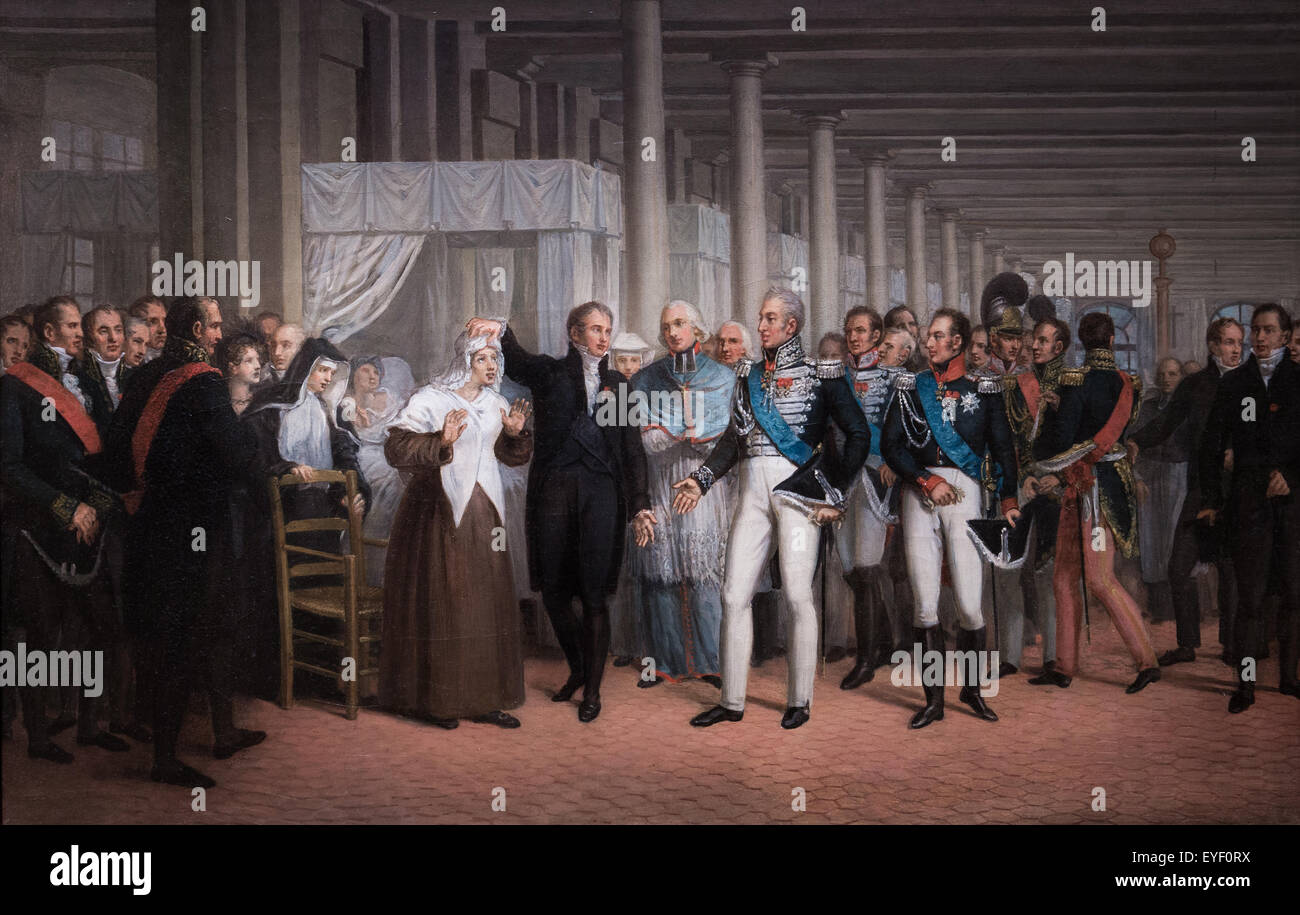 Die Chirurgen Guillaume Dupuytren (1777-1835) präsentiert, Charles X, am Hotel-Dieu, eine Person, die eine Augenoperation hatte 17.10.2013 - Sammlung des 19. Jahrhunderts Stockfoto