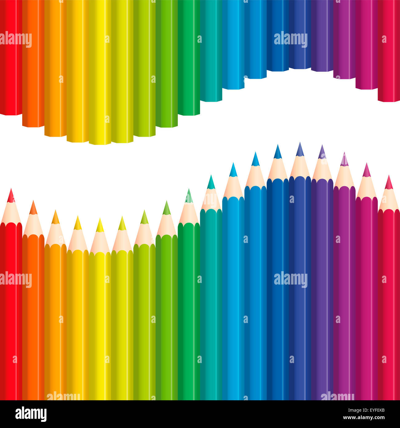 Buntstifte oder Buntstifte, die eine Regenbogen farbige Welle bilden. Nahtlose Hintergrund kann in alle Richtungen erstellt werden. Stockfoto