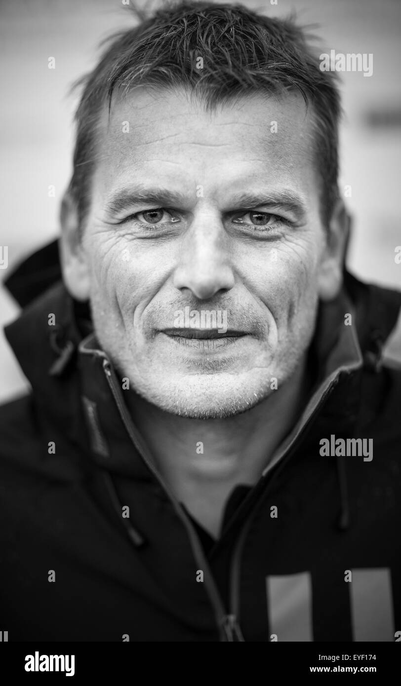 Dean Barker, Skipper von SoftBank Team Japan abgebildet auf der America Cup World Series in Portsmouth. Stockfoto