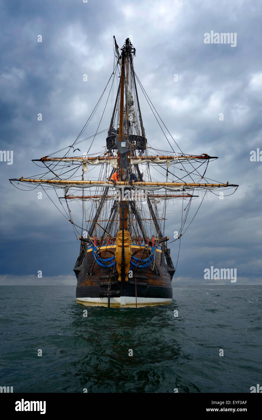 Das schwedische Schiff Götheborg. Replik der ursprünglichen schwedischen Osten Ostindienfahrer von 1700es. Angeblich der größte Segeln hölzerne Schiff in Stockfoto