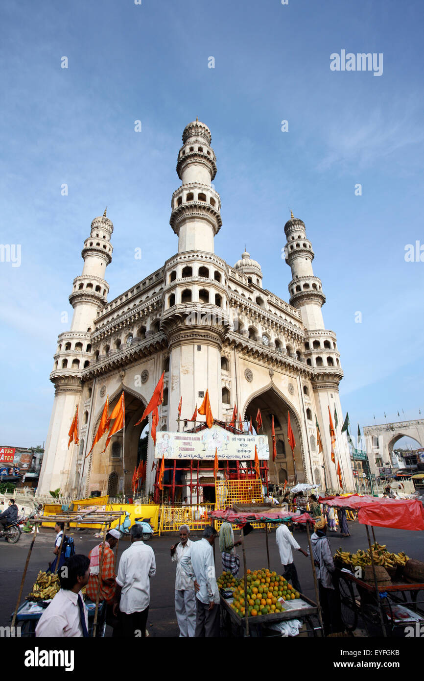 Charminar Moschee; Hyderabad, Andhra Pradesh, Indien Stockfoto