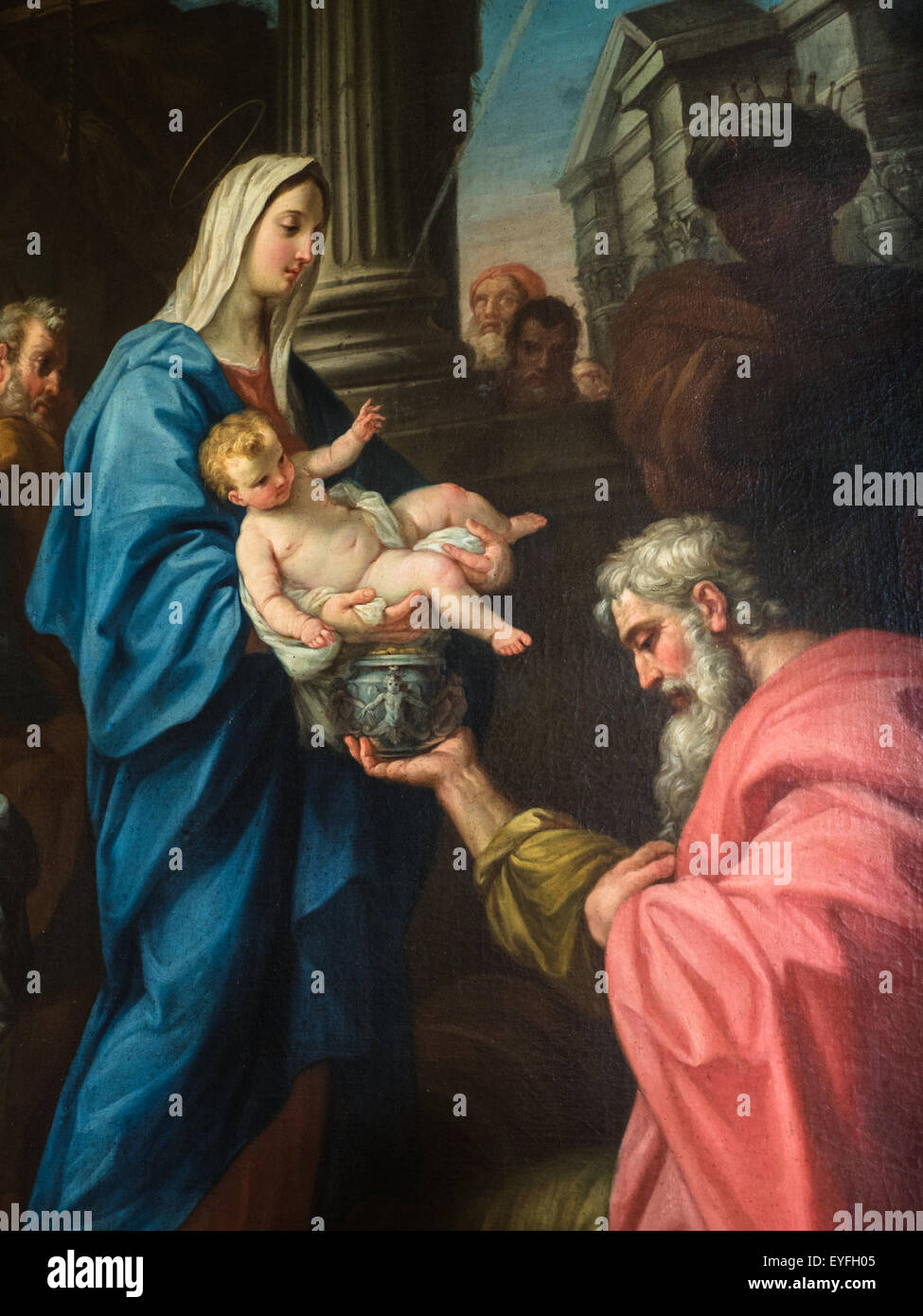 VICENZA, Italien - Mai 13: Detail des Gemäldes "Jesus und die drei Weisen" Verfasser unbekannt, im Inneren der Villa Lombardi Cordellina Stockfoto
