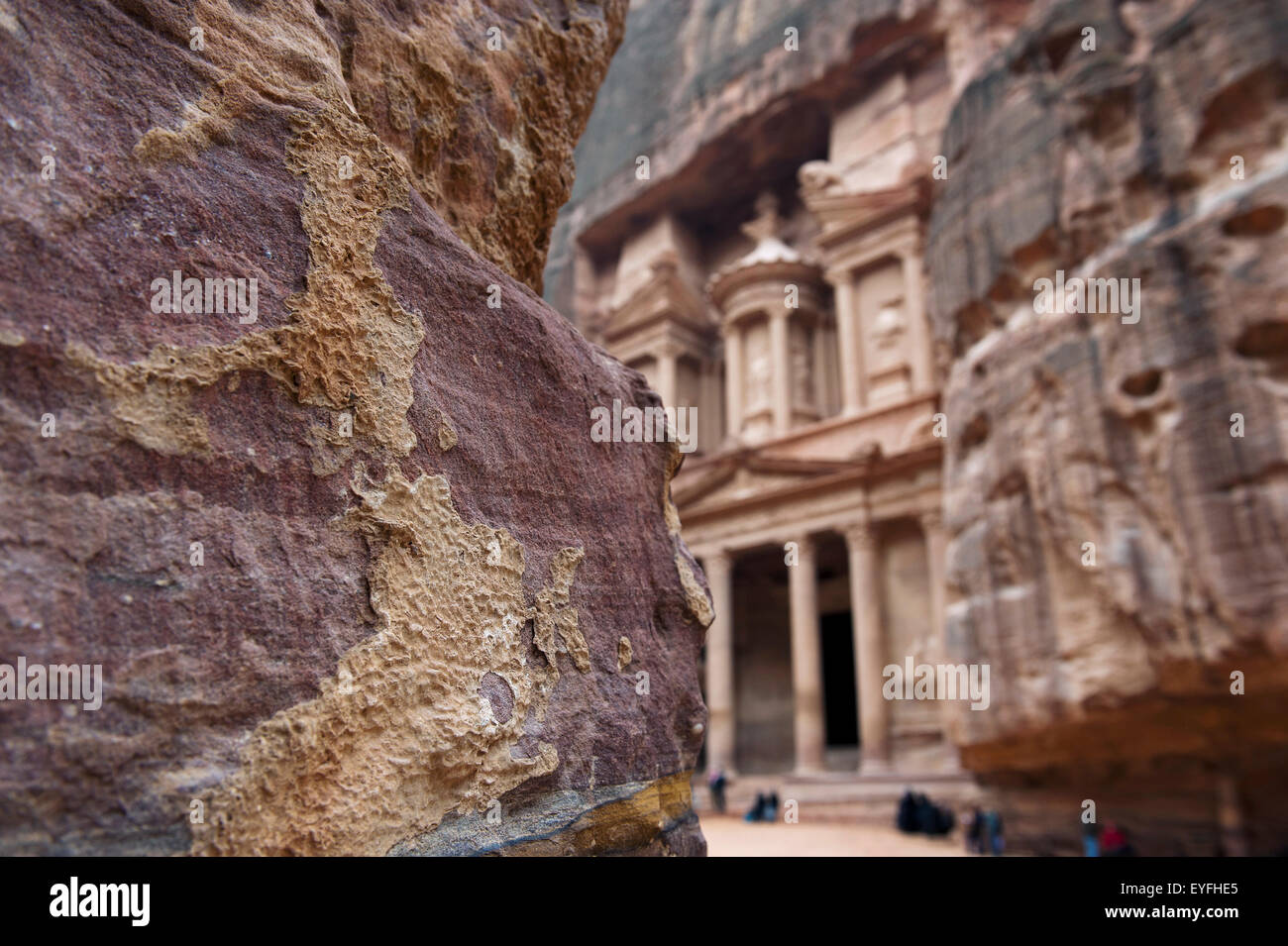 Treasury bei Petra, auch bekannt als El Khazneh Nabatäer, eines der neuen sieben Weltwunder; Petra, Jordanien Stockfoto