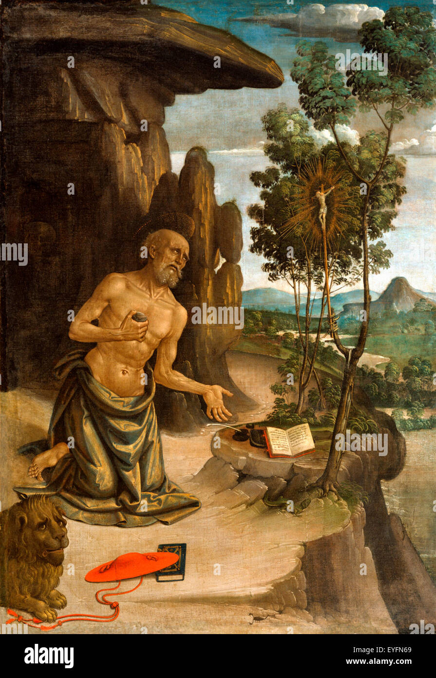 Bernardino Pinturicchio - der Heilige Hieronymus in der Wildnis ca. 1480 Hieronymus (ca. 347-420), eines der vier lateinischen Kirchenväter Stockfoto