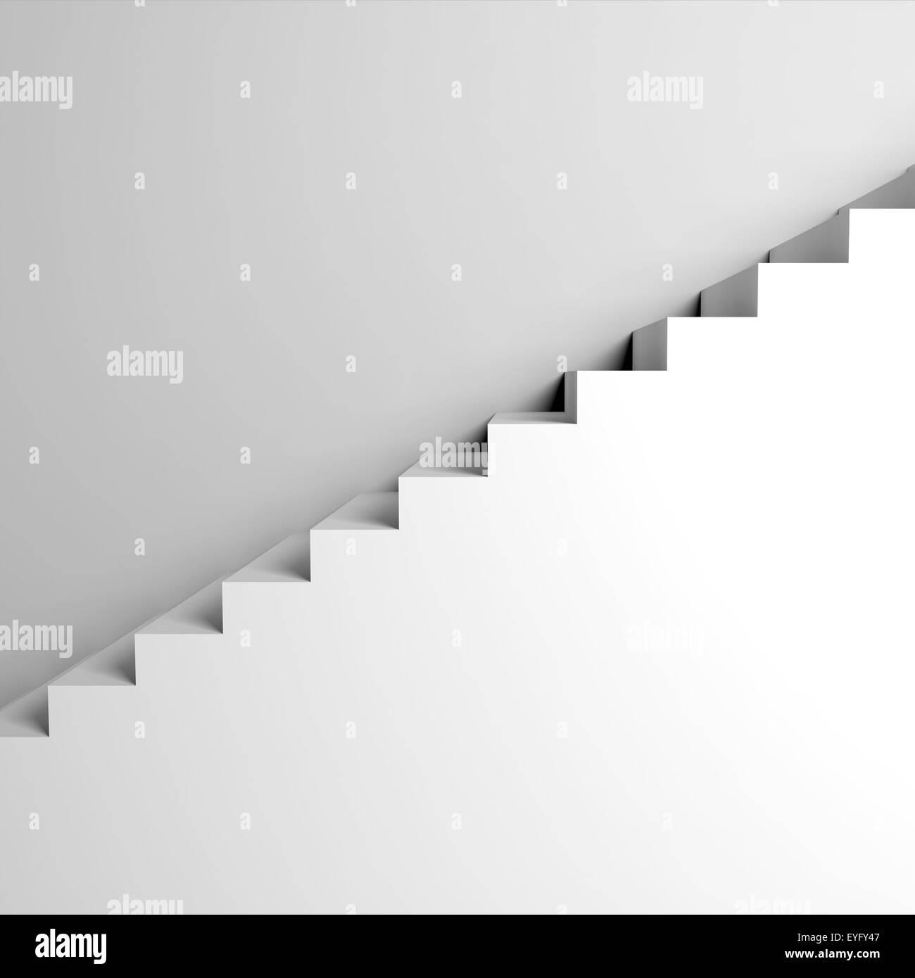 Weiße Treppe auf die Wand, abstrakte Architektur, innen 3D-Hintergrund, digitale Grafik illustration Stockfoto