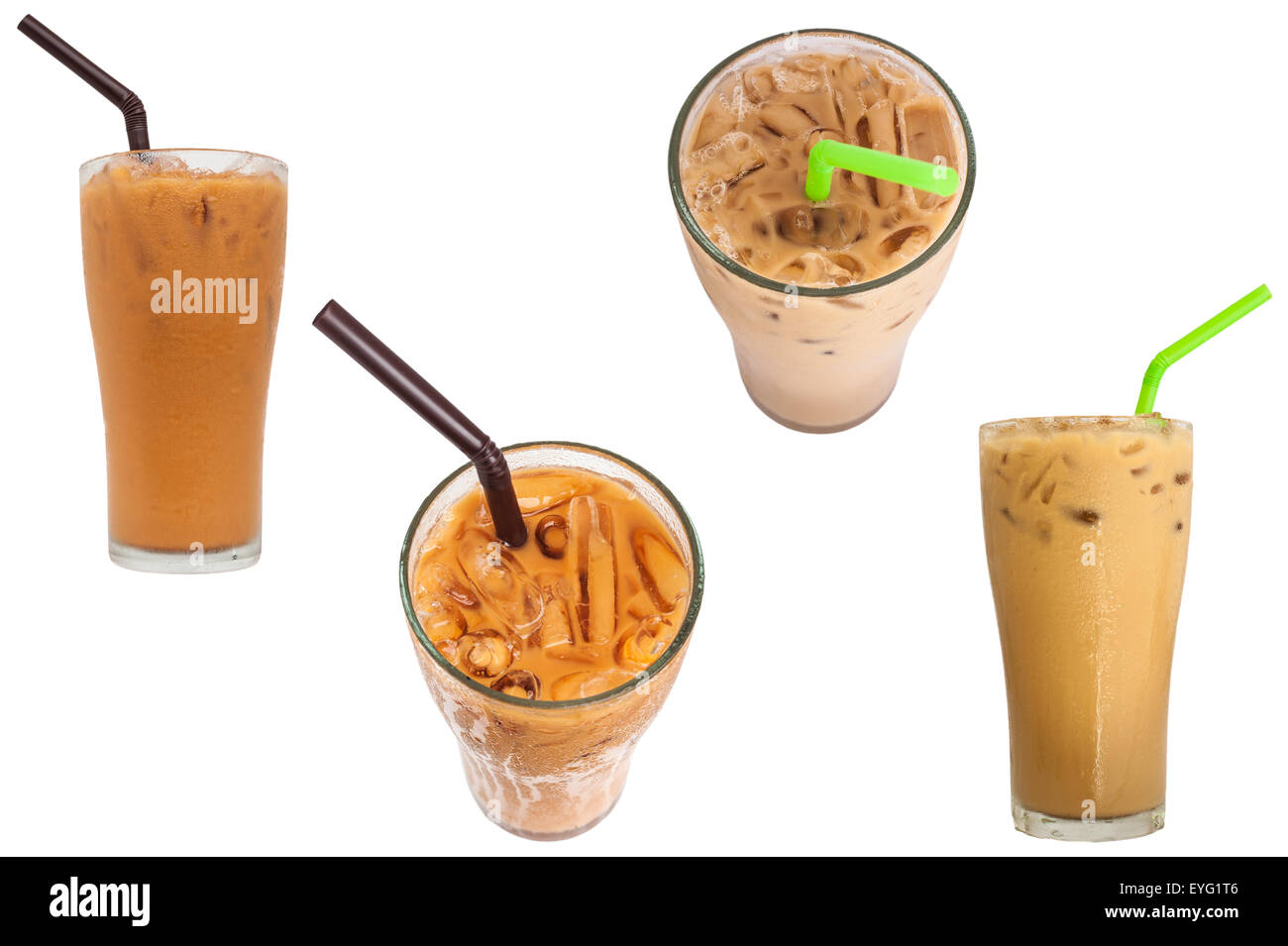 Eistee und Eis Kaffee süßen Getränk isoliert auf weißem Hintergrund Stockfoto