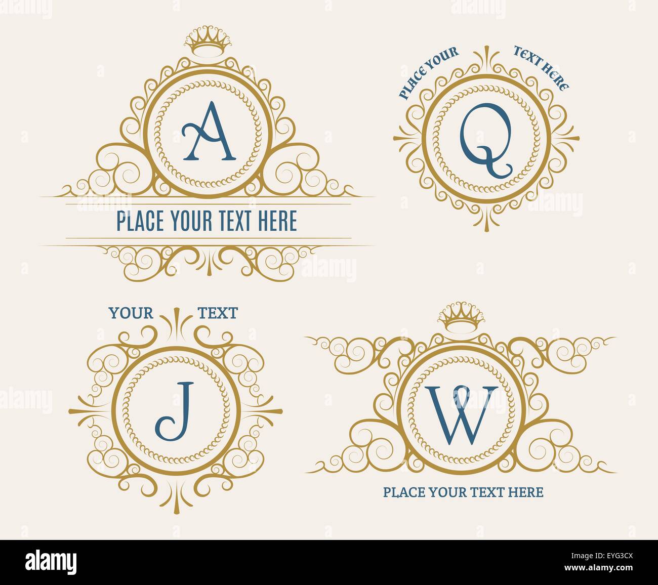 Luxus Retro Logo setzen. Blüht elegante Schmuck-Elemente. Für geschäftliche oder persönliche Identität. Isoliert auf hellem Grund. Stock Vektor