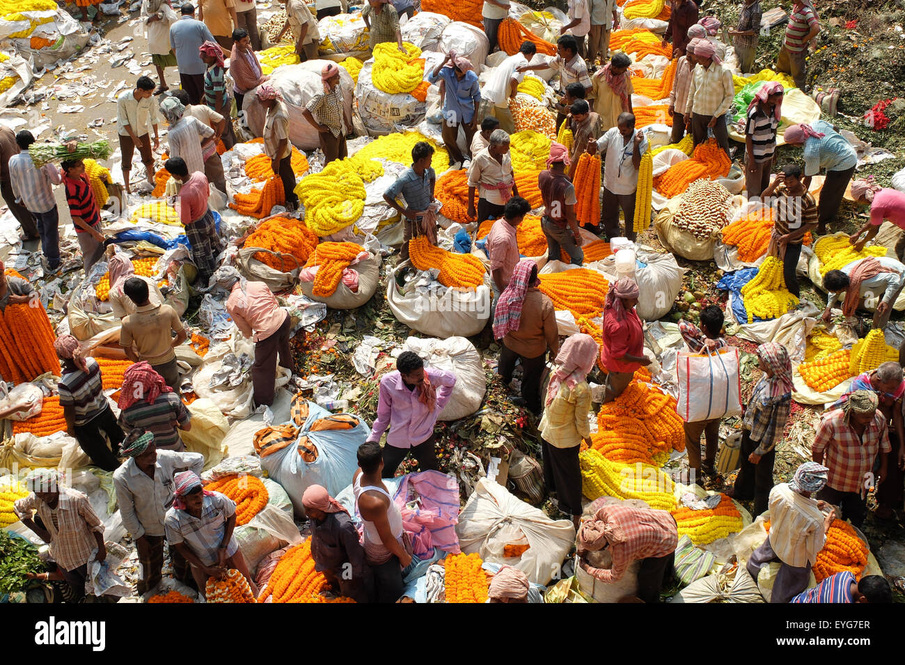 Blumenmarkt, Mullick Ghat, Kalkutta. Stockfoto