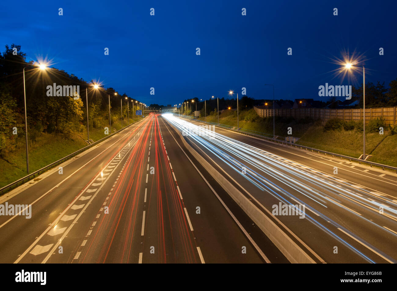 Ampel-Strecken auf der Autobahn M1 in Nottinghamshire, England UK Stockfoto