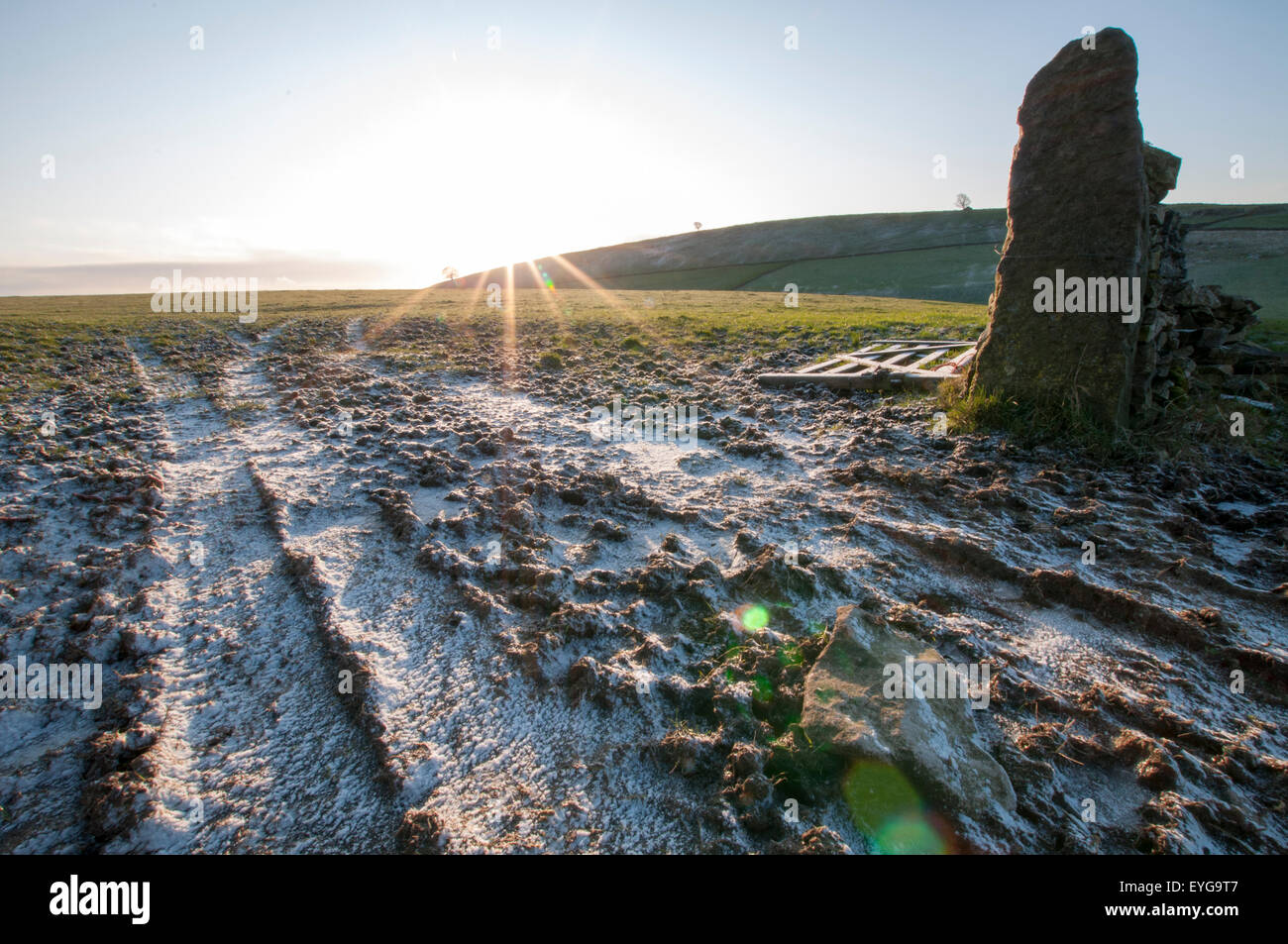 A gefroren ländlichen Morgen im Peak District, Derbyshire England UK Stockfoto