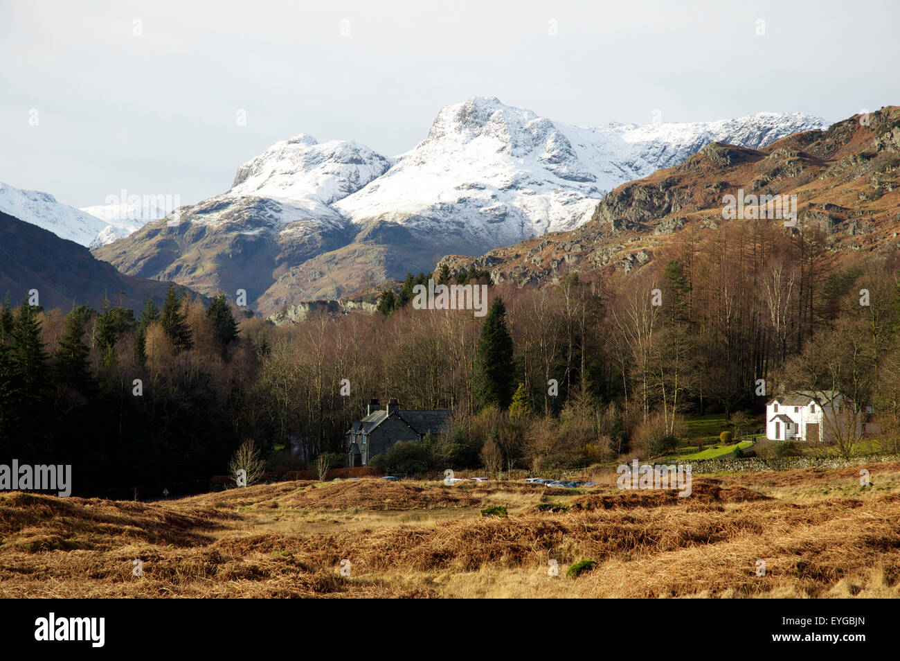 Langdale Pikes im Winter Stockfoto