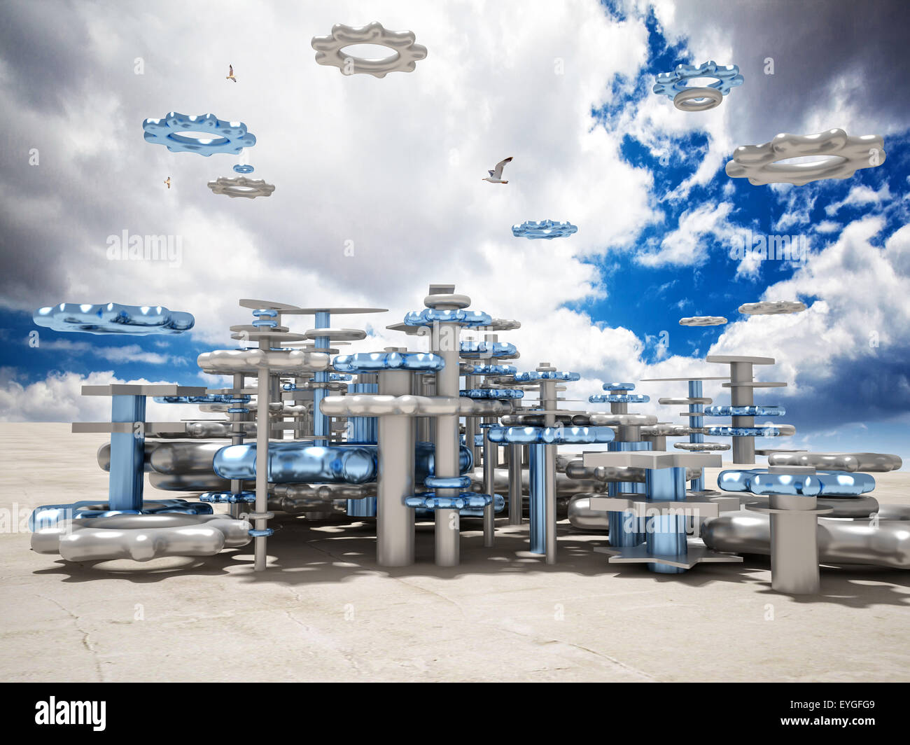 3D abstrakte Ausrüstung und Wüste Hintergrund Stockfoto