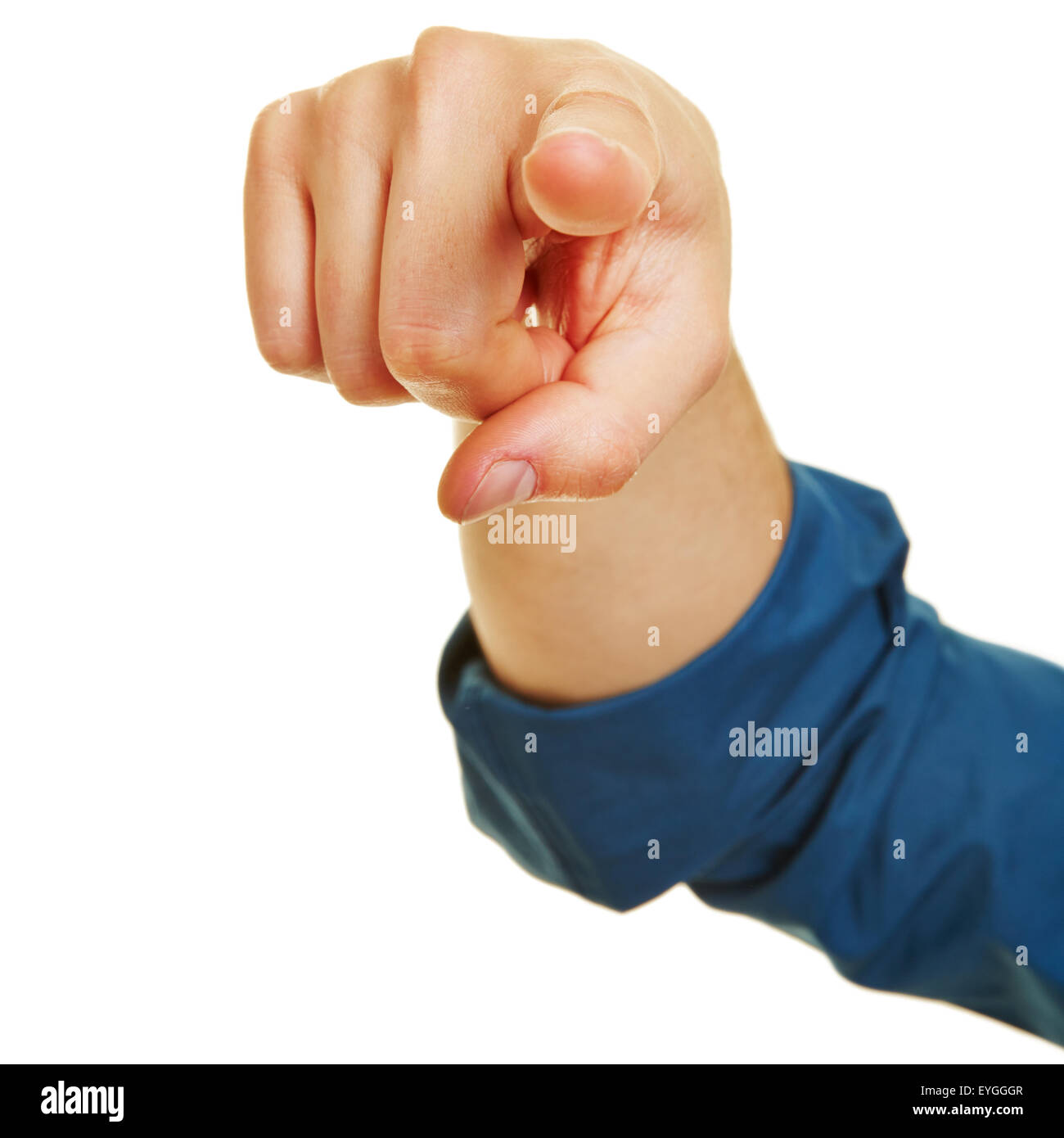 Hand zeigt mit dem Zeigefinger für die motivation Stockfoto