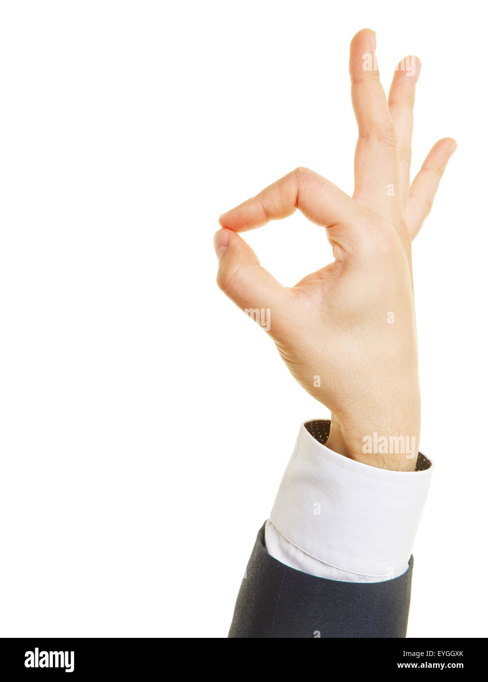 Hand zeigen Ordnung Geste mit den Fingern Stockfoto