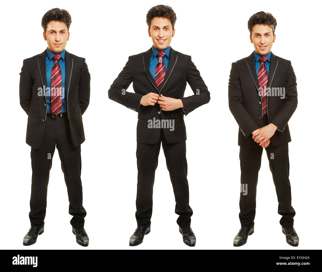 Drei Versionen von Business-Mann in einem Anzug stehend Frontal isoliert auf weißem Hintergrund Stockfoto