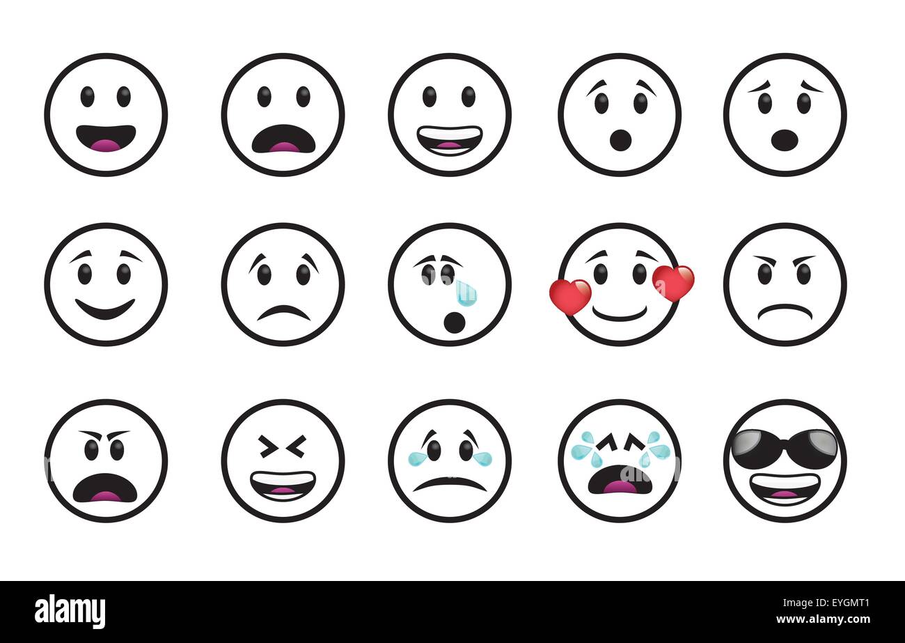 Set von Icons in verschiedenen Emotionen und Stimmungen. Stock Vektor