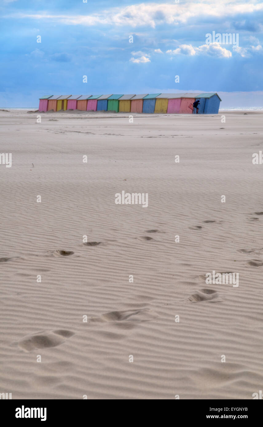 Strand und Hütten in Berck Nord-Pas-de-Calais Frankreich Europa Stockfoto
