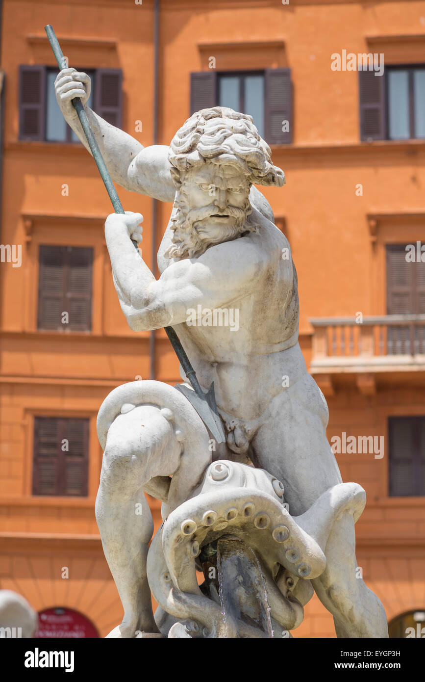 Piazza Navona Rom, der Neptunbrunnen auf der Piazza Navona, im Zentrum - Centro Storico - der Stadt Rom, Italien. Stockfoto