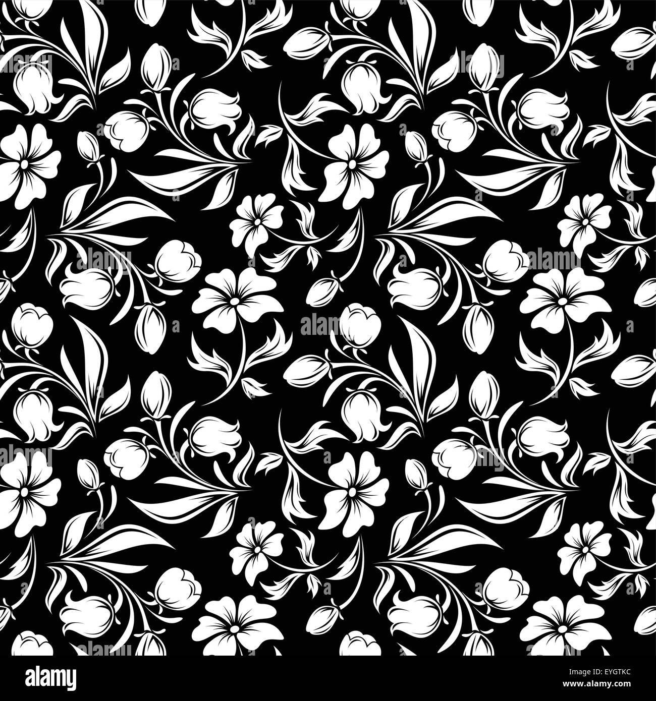 Nahtlose schwarze und weiße Blumenmuster. Vektor-Illustration. Stock Vektor