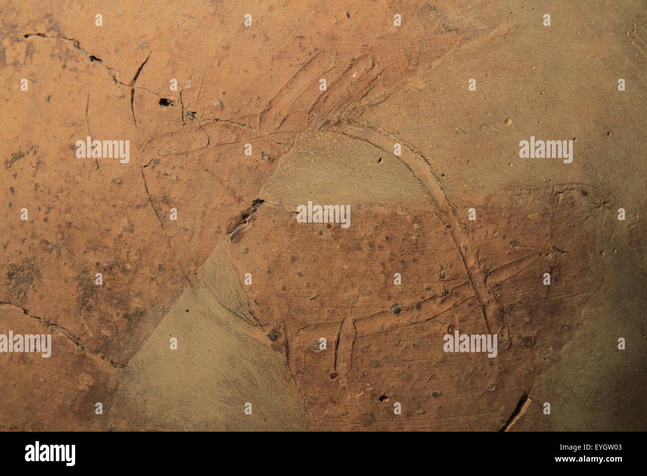 Ein Brief von der Proto-Canaanite Alphabet auf ein Glas vom Tel Gezer, Represends der Buchstabe Dalet (D), 16. Jahrhundert v. Chr., das Skirball Museum für biblische Archäologie in Jerusalem Stockfoto
