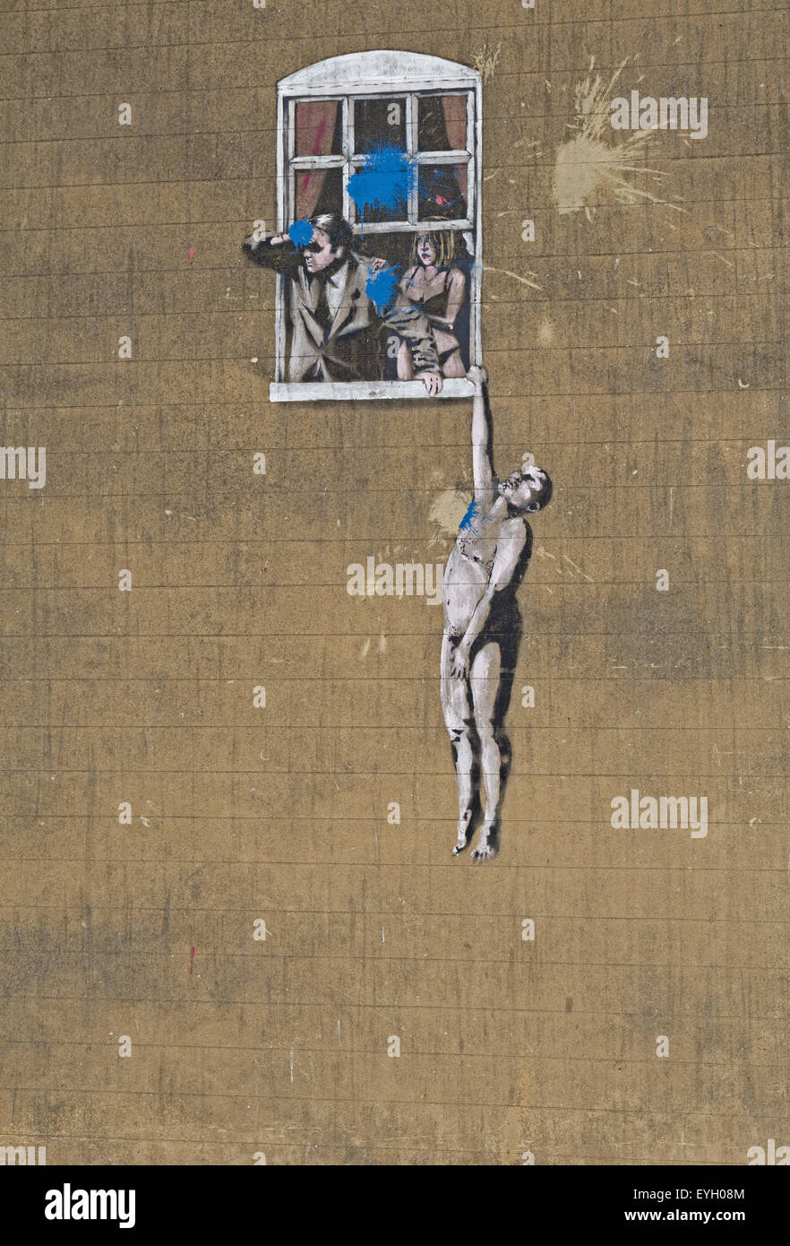 'Gut Hung Lover', street-Art von Banksy, Bristol, England Stockfoto