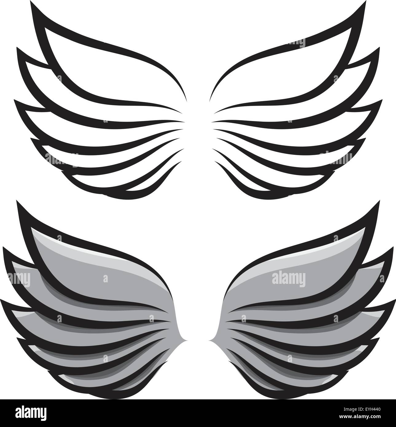 Vektor-Set. zwei Paar Flügel. Schwarz und farbig Stock Vektor