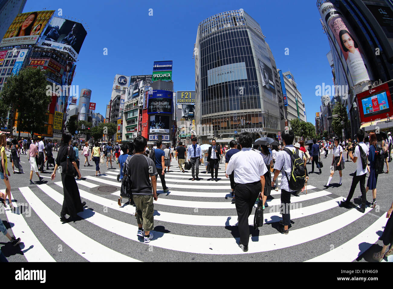 Menschen, die Überquerung der Fußgängerampel an der Kreuzung in Shibuya, Tokyo, Japan Stockfoto