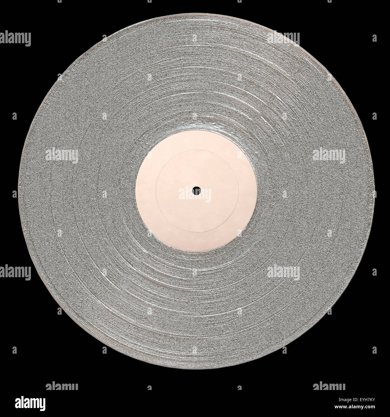 LP Platin Album mit leeren Label für textfreiraum auf einem schwarzen Hintergrund. Stockfoto