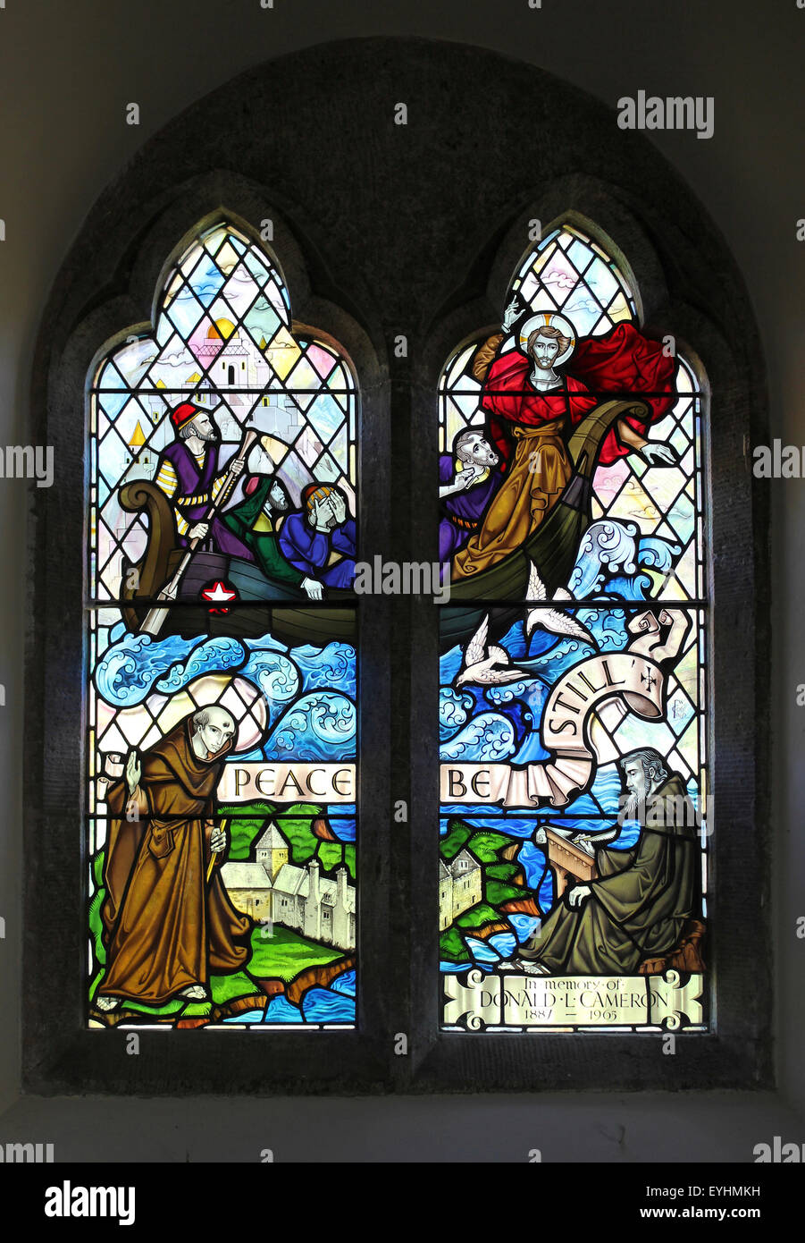 Christus beruhigt den Sturm mit St. Seiriol und St. Cybi, Kirche von St. Seiriol, Penmon, Anglesey Nordwand des Altarraumes Stockfoto