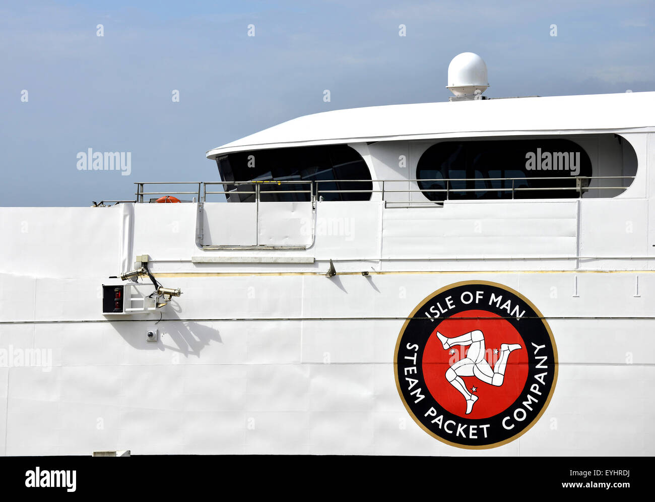Die Isle Of Man Steam Packet Company schnell Katze Fähre. Die Stadt von Liverpool, Großbritannien. Stockfoto