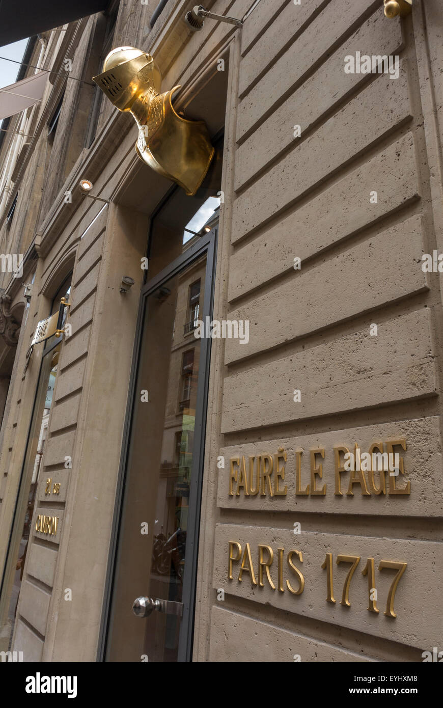 Paris, Frankreich, Detail, Schild, Luxuskleidung Shopping, „Fauré le Page“ Modeaccessoires vorne im Shop Stockfoto