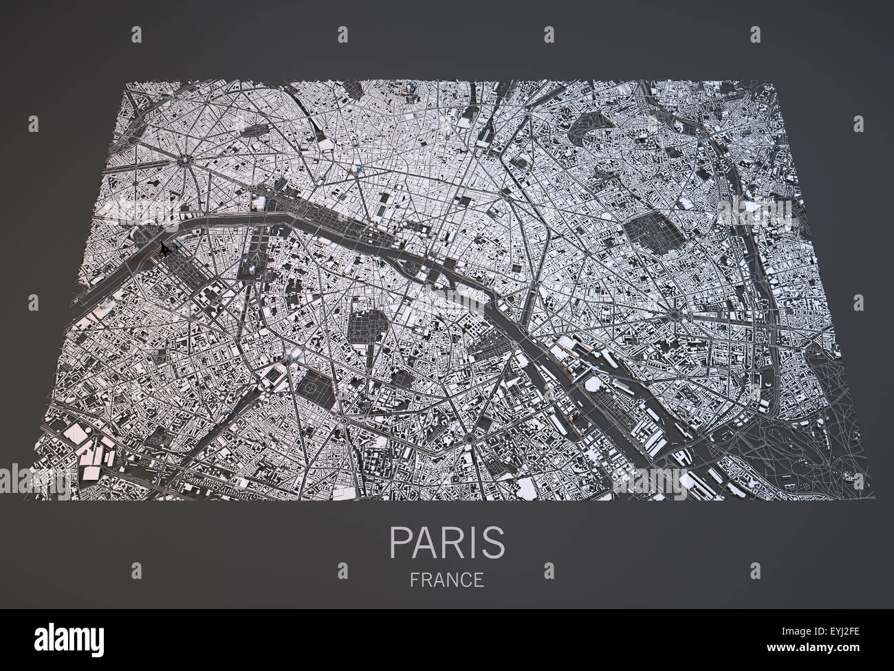 Satelliten-Ansicht der Karte von Paris, Frankreich Stockfoto