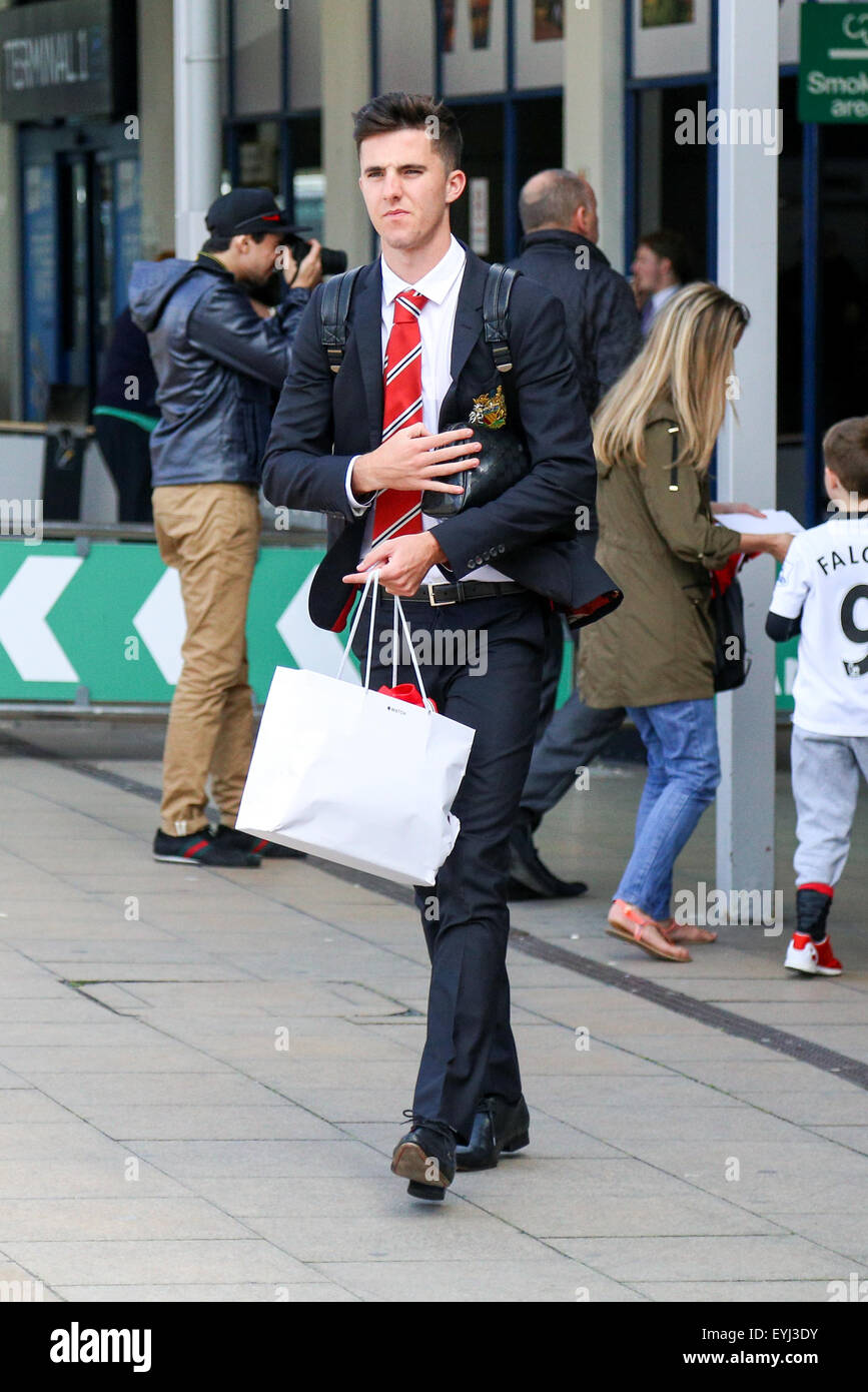 Sean Goss kommt mit der Manchester United-Mannschaft nach der pre-Season-Tour der Vereinigten Staaten. Stockfoto
