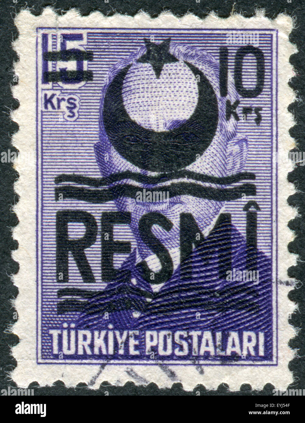 Briefmarke gedruckt in der Türkei (Aufdruck "RESMI", 1953), der 2. Präsident der Türkei, Mustafa Ismet Inönü abgebildet Stockfoto