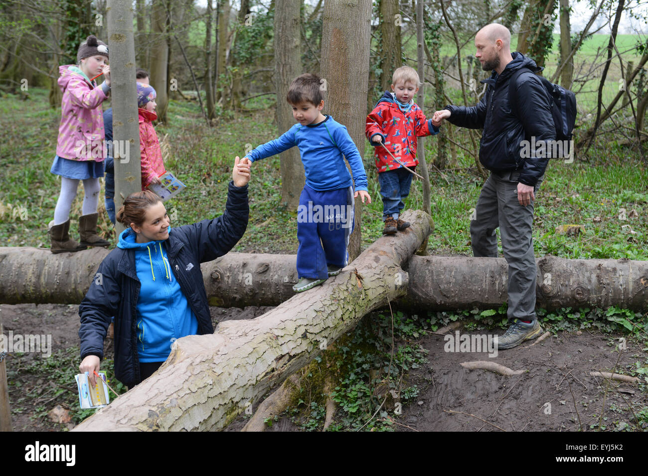 Familienspaß im Attingham Park der National Trust Abenteuer Spiel Bereich walking Wanderungen in Shropshire Uk Stockfoto