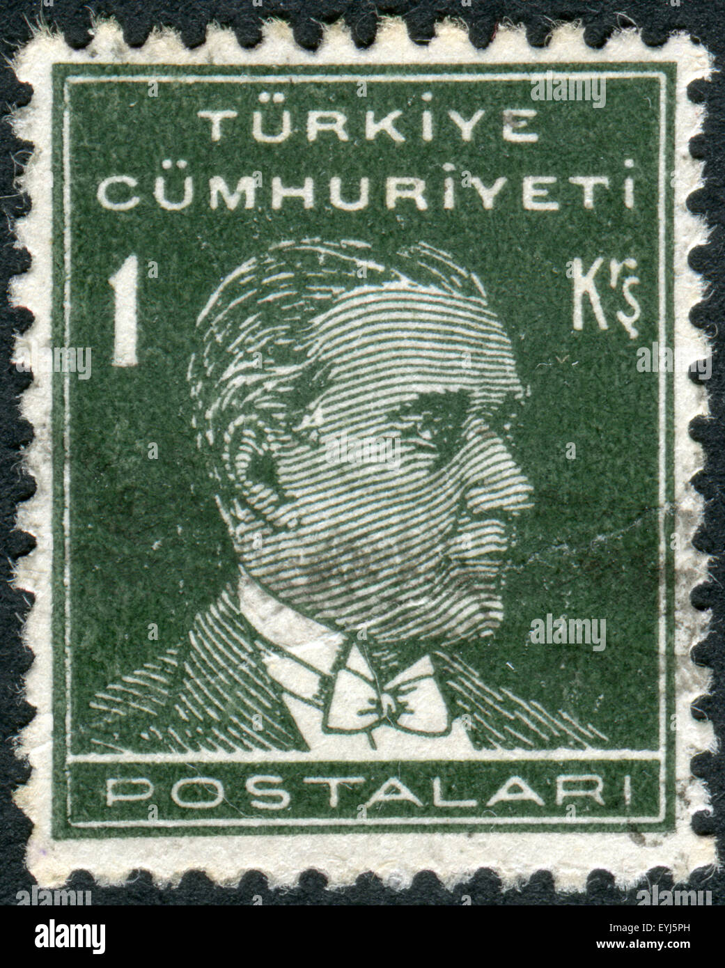 Briefmarke gedruckt in der Türkei, dargestellt der 1. Präsident der Türkei, Mustafa Kemal Pascha (Atatürk) Stockfoto