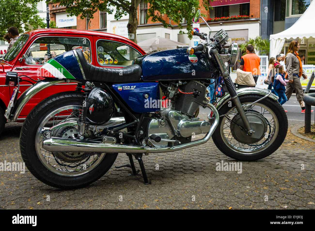 BERLIN - 14. Juni 2015: Motorrad Laverda 750 SF. Die Classic Days am Kurfürstendamm. Stockfoto