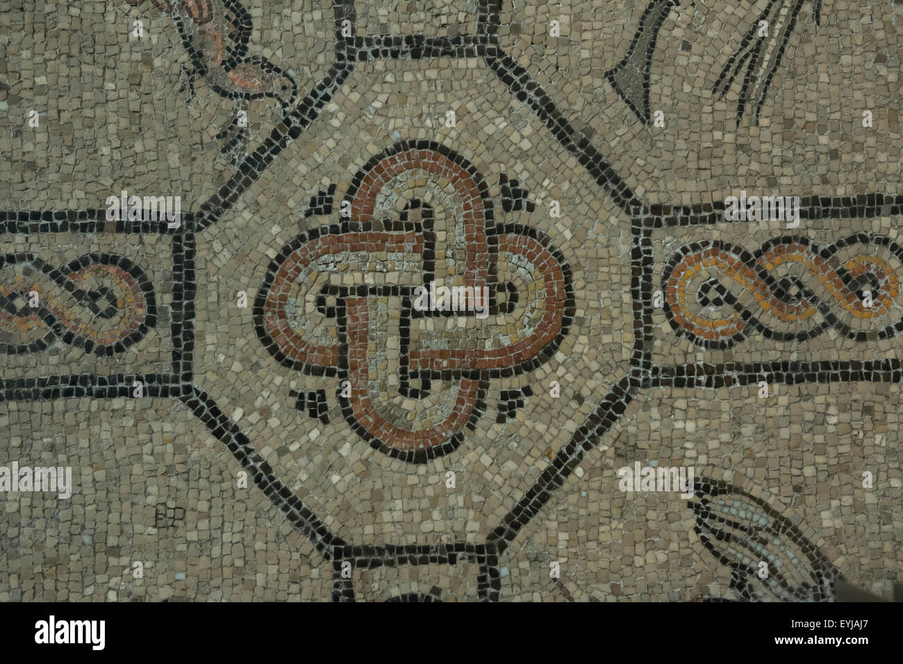 Archäologische Ausgrabungen in Aquileia, Italien. Bodenmosaik in der Basilika. Stockfoto