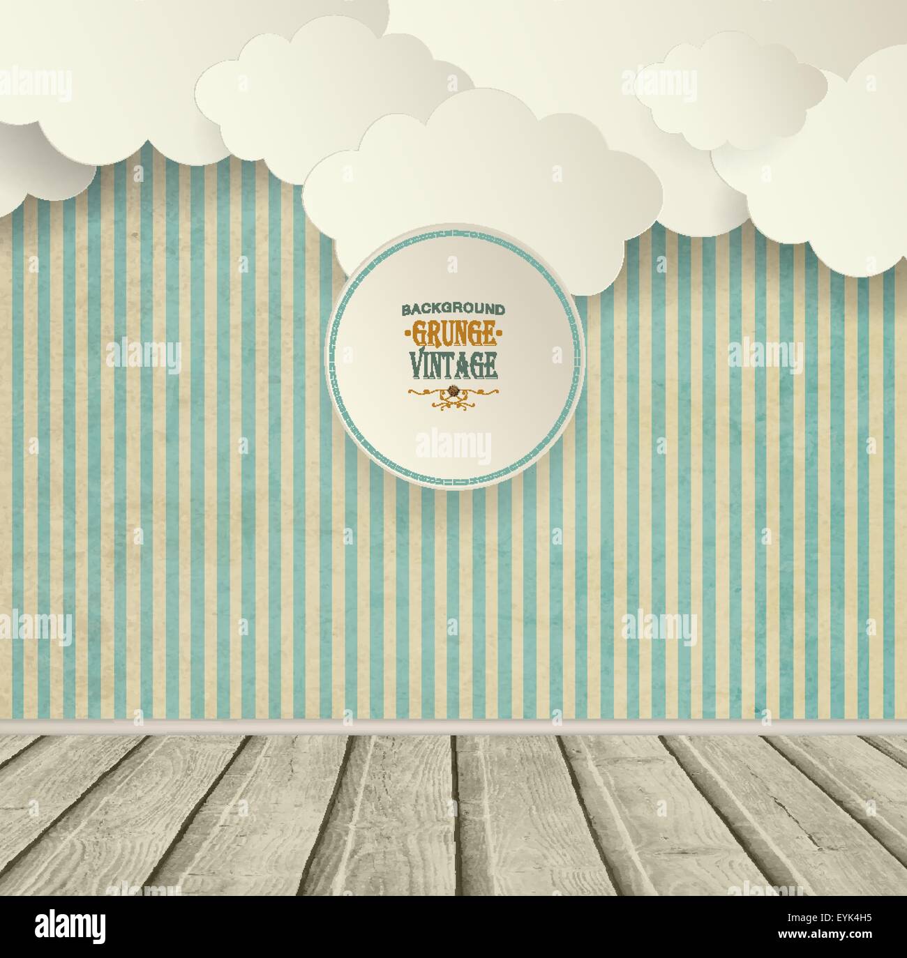 Vintage-gestreiften Hintergrund mit Wolken, Holzboden und Platte Stock Vektor