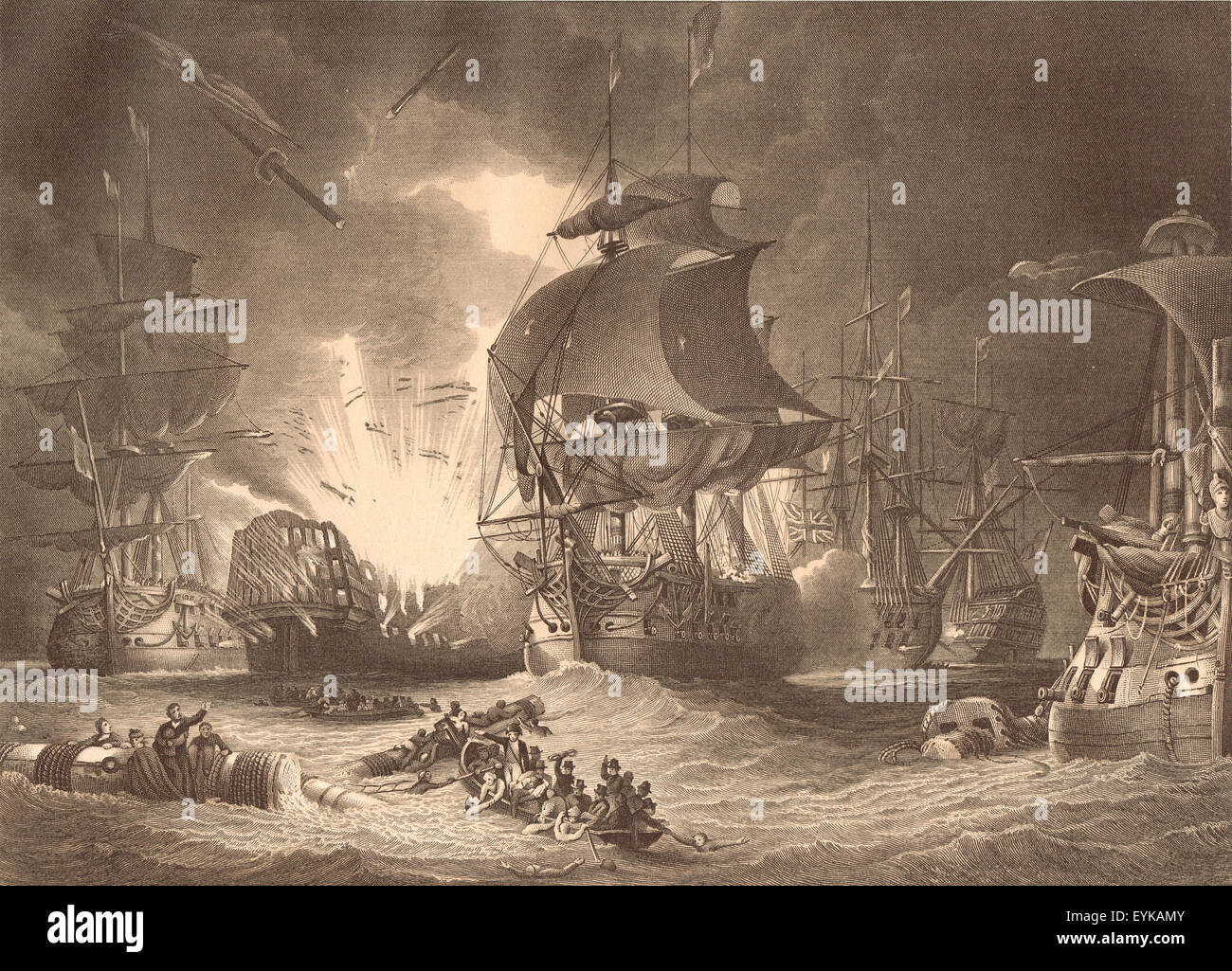 Schlacht von Nil 1798 L'Orient in Flammen Stockfoto