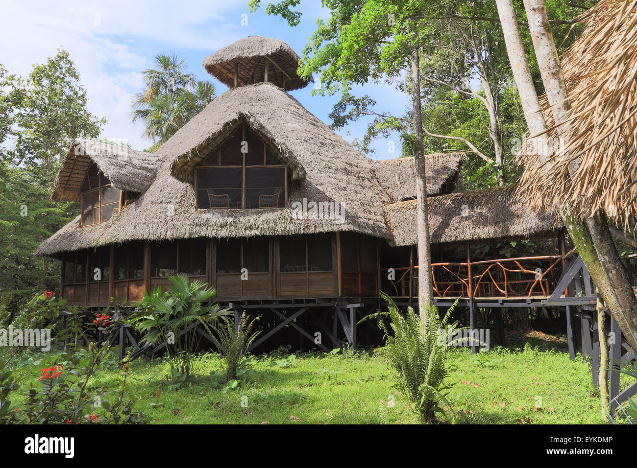 Sacha Lodge (Hauptgebäude), Provinz Sucumbios Ecuador, Südamerika. Stockfoto