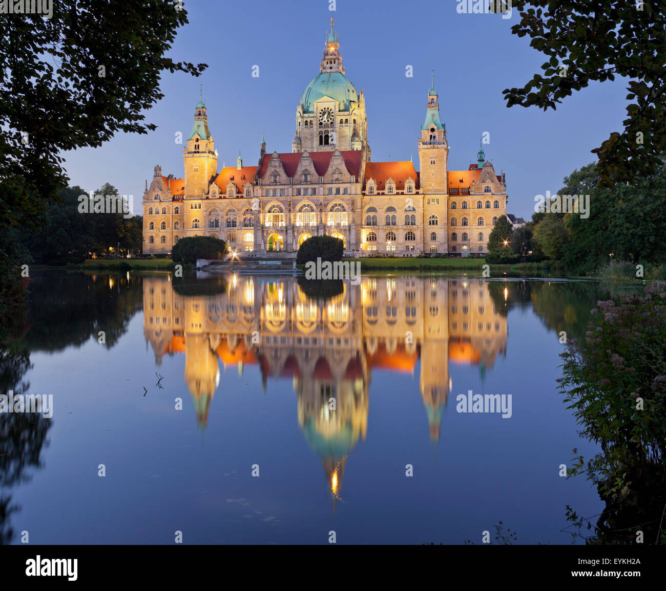 Neues Rathaus, Maschteich, Machpark, Hannover, Niedersachsen, Deutschland Stockfoto