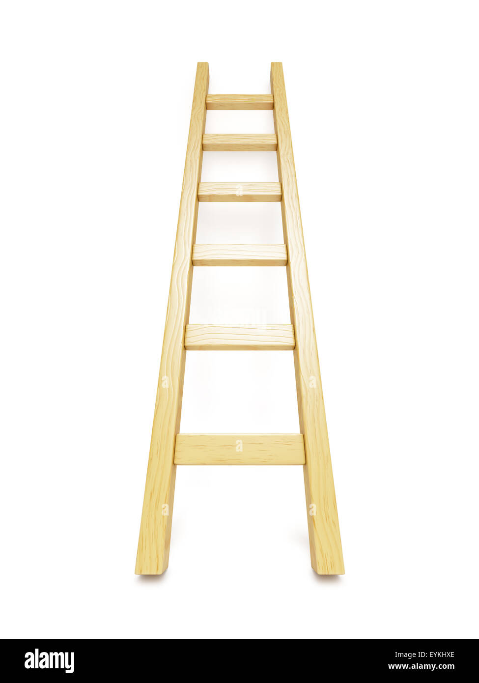 Holzleiter in der Nähe von weißen Wand. 3D Render-Abbildung Stockfoto