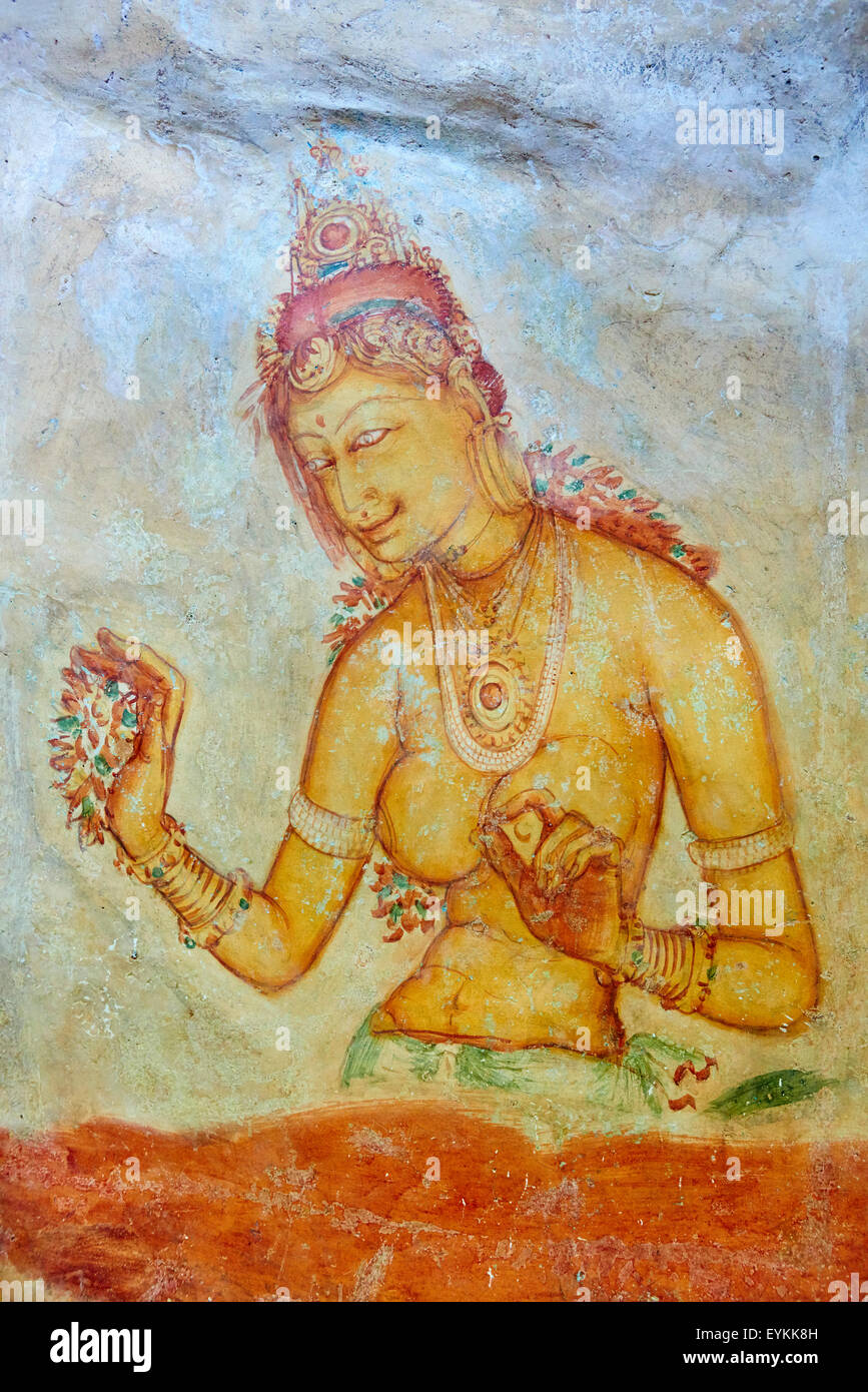 Sri Lanka, Ceylon, North Central Provinz, Felsenfestung Sigiriya Löwe, UNESCO-Weltkulturerbe, Höhle Fresken des 5. cen Stockfoto