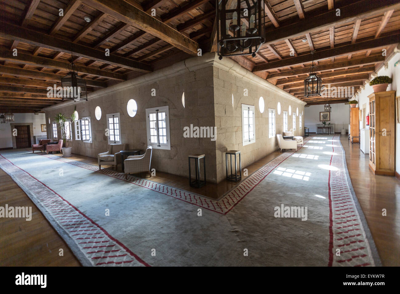 Flur innerhalb der Parador de Monforte de Lemos, Lugo Provinz, Galicien, Spanien Stockfoto